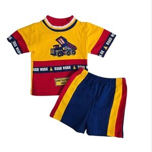 KidZone Vintage Y2k Construction Theme T-Shirt and Shorts Set